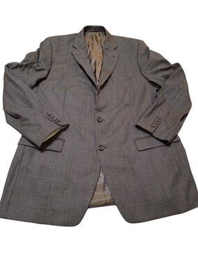 Lauren Ralph Lauren Houndstooth Sport Coat Blazer Wool Brown Blue Size 44 U1
